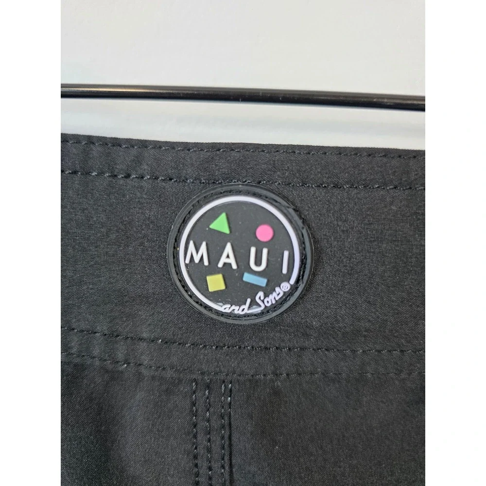 Maui and Sons Mens Board Shorts Black Turquoise Color Block Swim Trunks Size 38